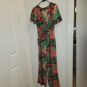 Tropical Leaf Print Maxi Dress